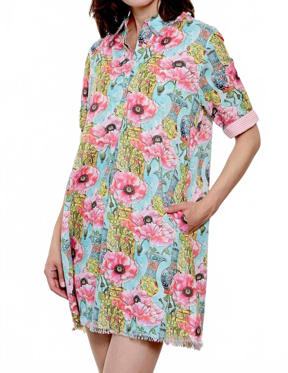 NEW DIZZY-LIZZIE chatham mini dress in poppies with chinoiserie